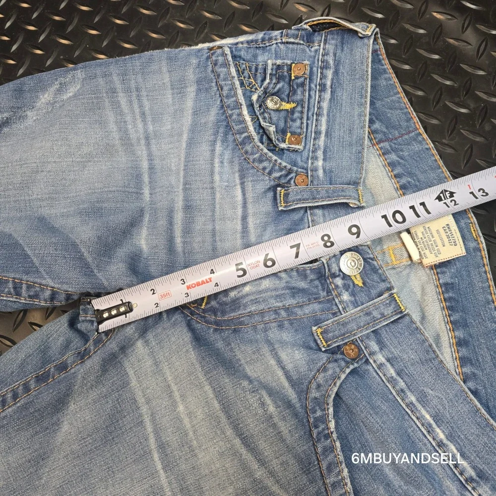 True‎ Religion Ricky Straight Leg Jeans Mens 34 Light Wash Distressed USA Y2K